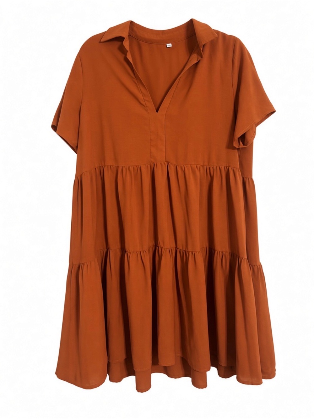 Modest Rust Tiered Midi Dress- Collared, soft + flowing